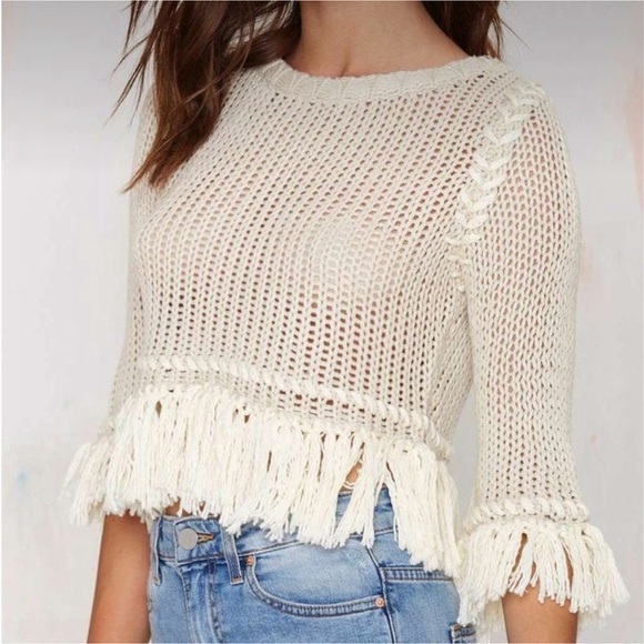 For Love And Lemons Sweaters - For Love & Lemons Knitz Denver Fringe Crop Sweater Sz M Boho Whimsical Grunge